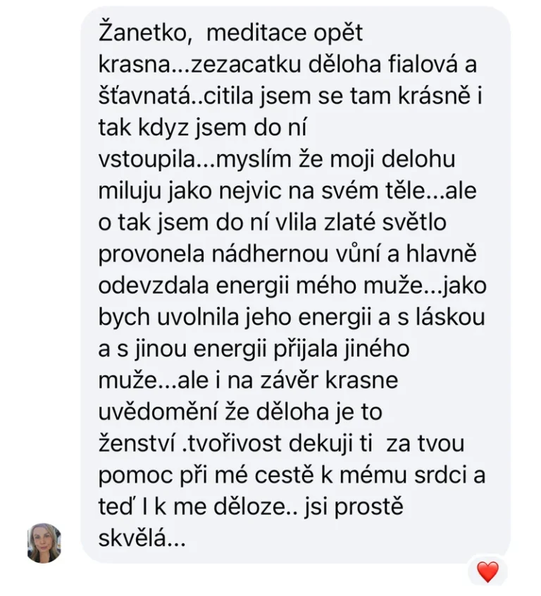 Reference – děložní meditace Žanetky Prejdové, propojení s ženstvím a tvořivostí