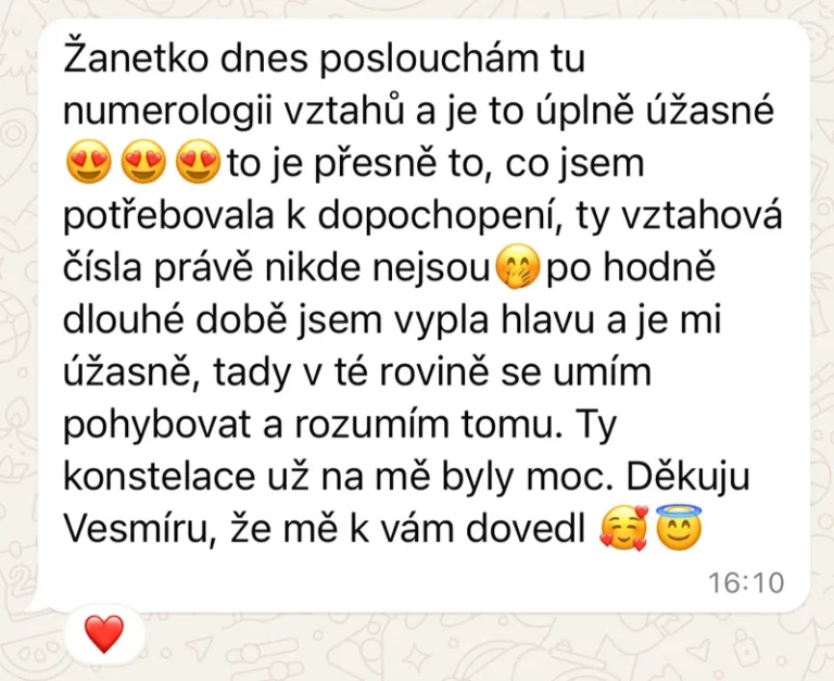 Reference – numerologie vztahů v Online klubu Přepis rodového otisku Žanetky Prejdové