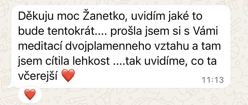 Recenze klientky léčivé meditace – dvojplamenný vztah, lehkost, opakované poslouchání