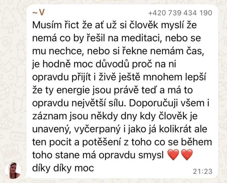 Recenze klientky léčivých meditací – přijít naživo, síla energie v reálném čase, smysl i pro unavené