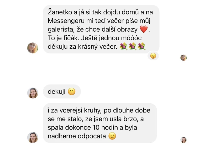 Recenze klientky ženských kruhů – synchronicita, zakázka v práci, nádherně odpočatý spánek