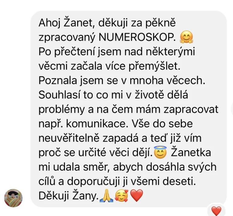 Recenze klientky karmalogického rozboru – numeroskop, sebepoznání, komunikace, nasměrování k cílům