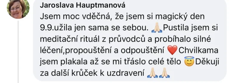 Recenze klientky Online klubu Přepis rodového otisku – meditační rituál, propouštění, slzy uvolnění