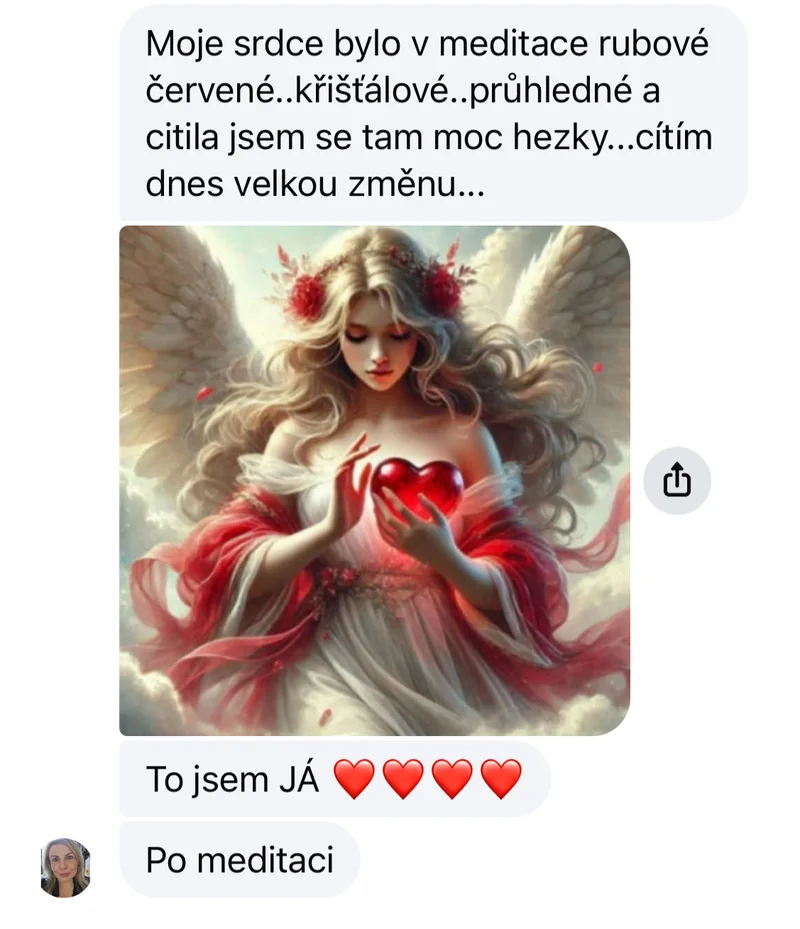 Recenze klientky léčivé meditace – křišťálové srdce, vize anděla, velká změna po meditaci