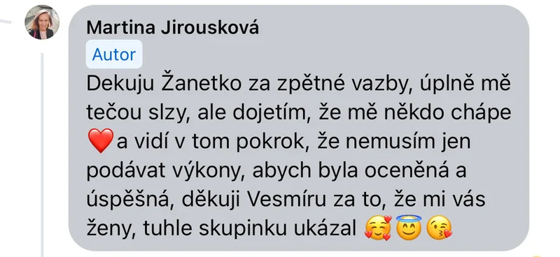 Recenze klientky Online klubu Přepis rodového otisku – uvolnění od výkonnosti, dojetí, vděčnost
