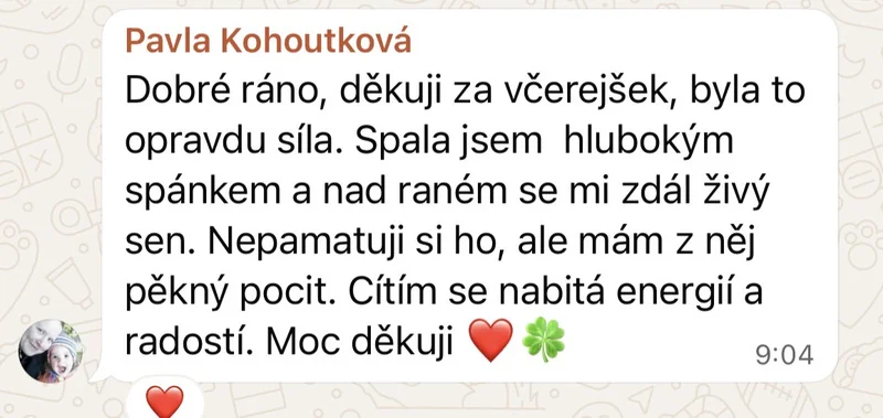 Recenze klientky léčivé meditace – hluboký spánek, živý sen, nabitá energií a radostí