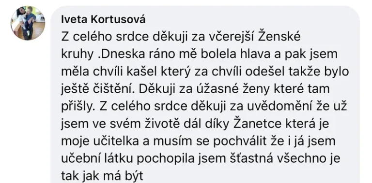 Recenze klientky ženských kruhů – tělesné čištění, bolest hlavy, kašel, posun v životě