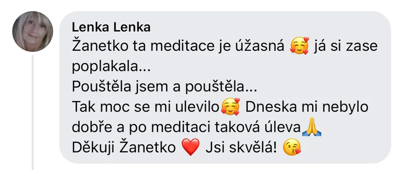 Recenze klientky léčivé meditace – pláč, pouštění bolesti, velká úleva ze špatného dne