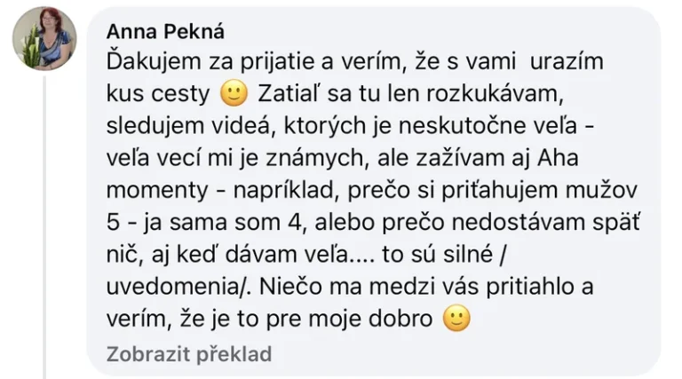 Recenze klientky Online klubu Přepis rodového otisku – AHA uvědomění, partnerská čísla, vzorce