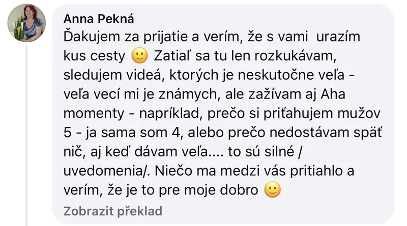 Recenze klientky Online klubu Přepis rodového otisku – AHA uvědomění, partnerská čísla, vzorce