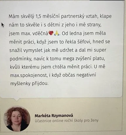 Recenze klientky Online klubu Přepis rodového otisku – partnerský vztah, zvýšení platu, posílení v práci