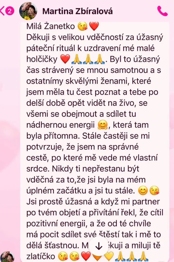 Recenze klientky ženských kruhů – rituál uzdravení malé holčičky, sdílená energie, setkání naživo