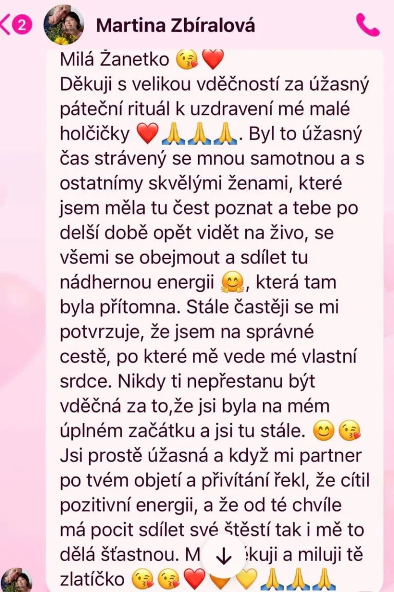 Recenze klientky ženských kruhů – rituál uzdravení malé holčičky, sdílená energie, setkání naživo